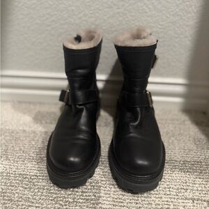 Jimmy Choo Leather Fur Trim Moto Boots